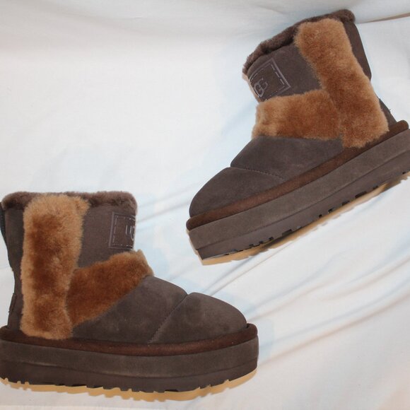 UGG WOMEN'S CHILLAPEAK CLASSIC SHORT SUEDE SHEARLING LINED BOOTS BROWN - Picture 2 of 8